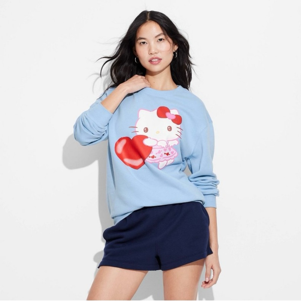 Hello Kitty 🐱 Heart Graphic Sweatshirt Valentine's Day 💖Blue Women's XXL EUC